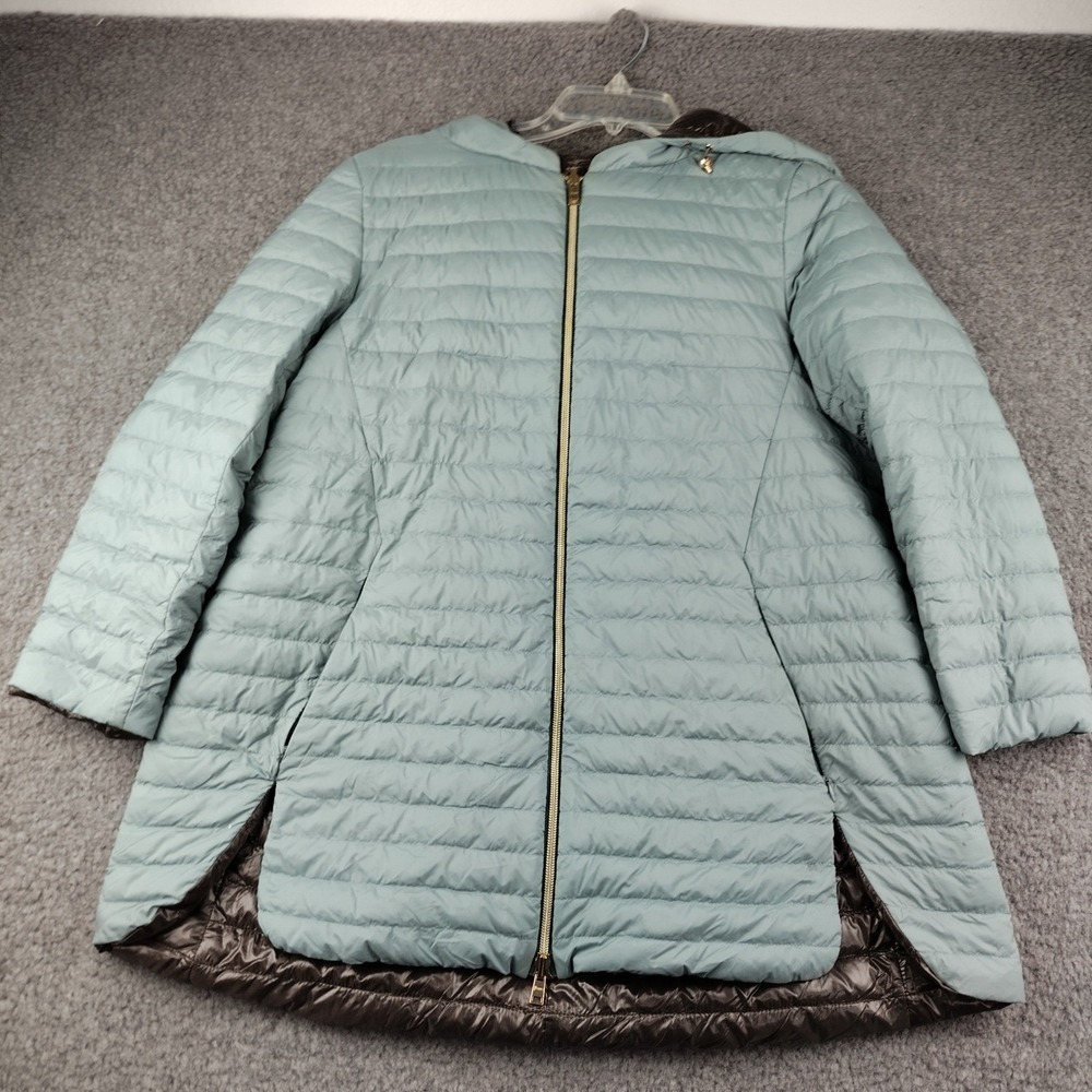 Herno Puffer Jacket Womens 46 Reversible Blue Brown Quilted Hooded Goose Down